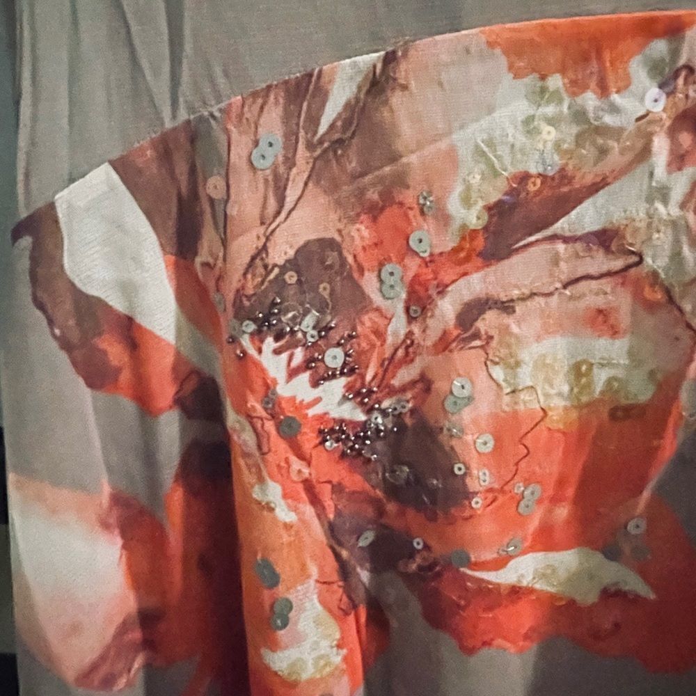 NWOT - INC International Concepts Grey Floral Tank w/ beautiful sequence - Large - Picture 9 of 11